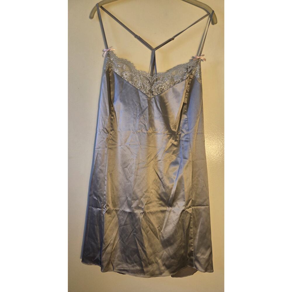 New CACIQUE Womens 22/24 Gray Lace Babydoll Liquid Satin Chemise Nightgown